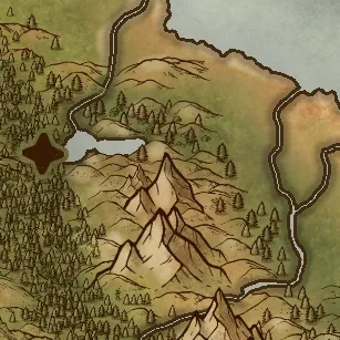 Close detail from Ayterea, a full color fantasy map, showing labeled features at full resolution