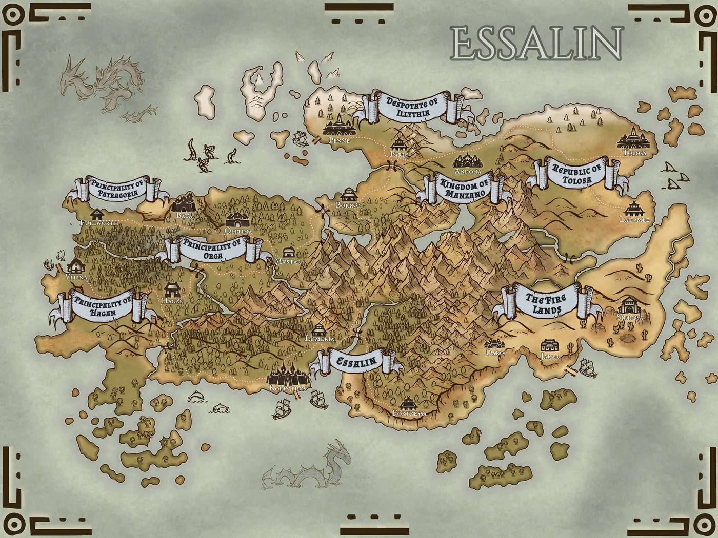 Essalin, a full color fantasy map