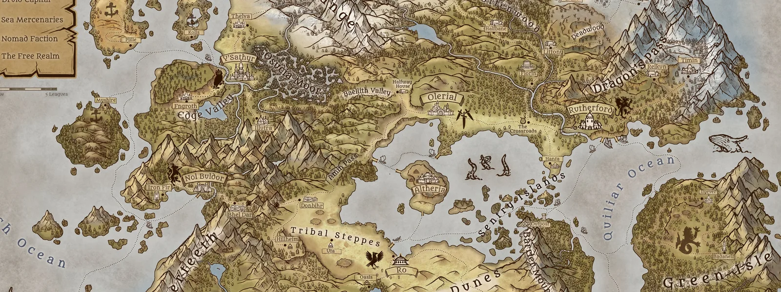 The Hallinsfeld Coast, a full color fantasy map (cropped detail)
