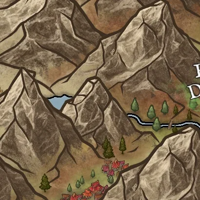 Close detail from Island of Iporus, a full color fantasy map, showing labeled features at full resolution