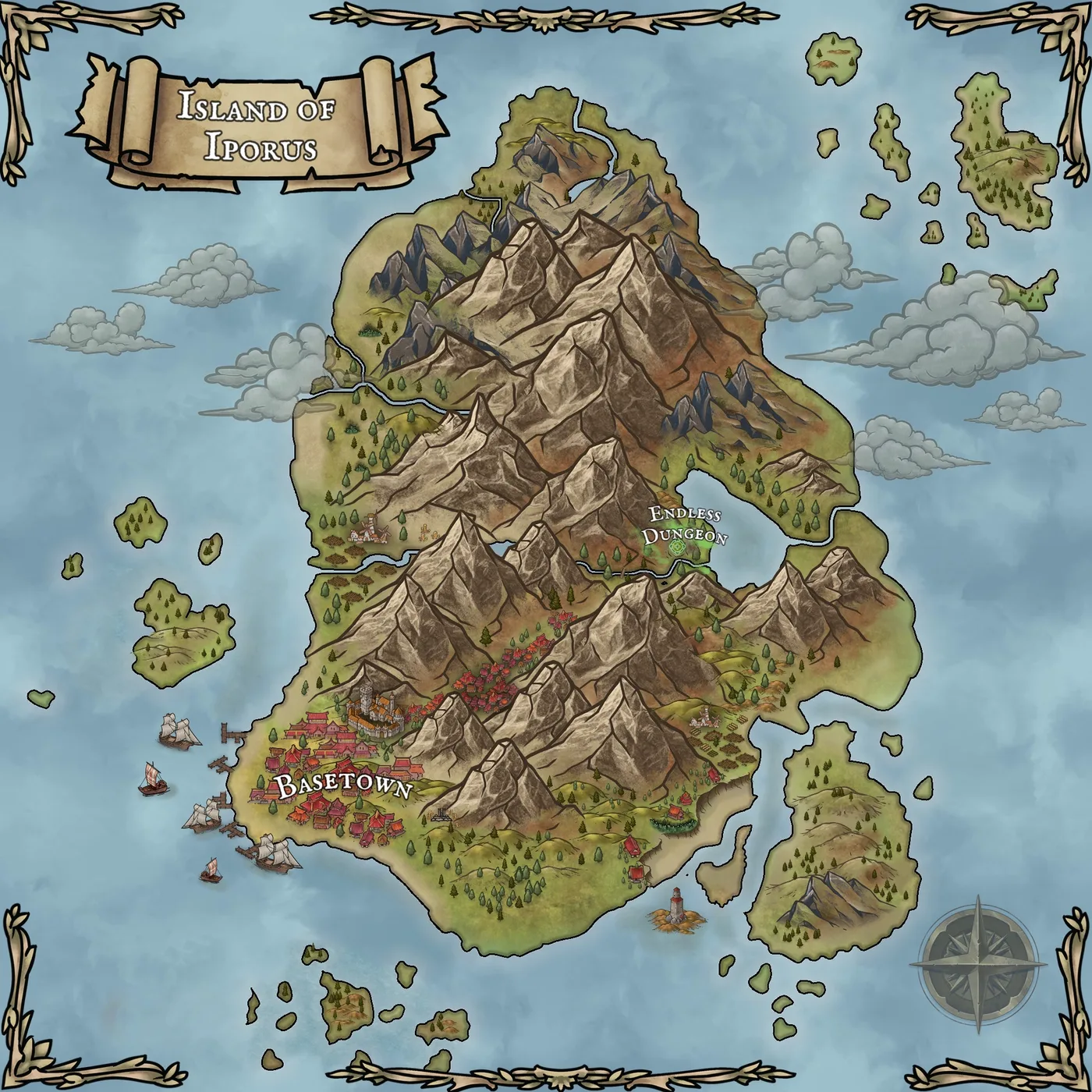 Island of Iporus, a full color fantasy map