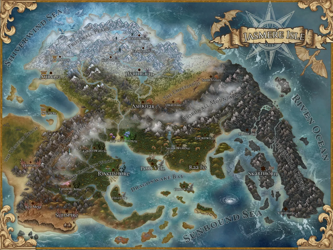 Jasmere Isles, a full color fantasy map