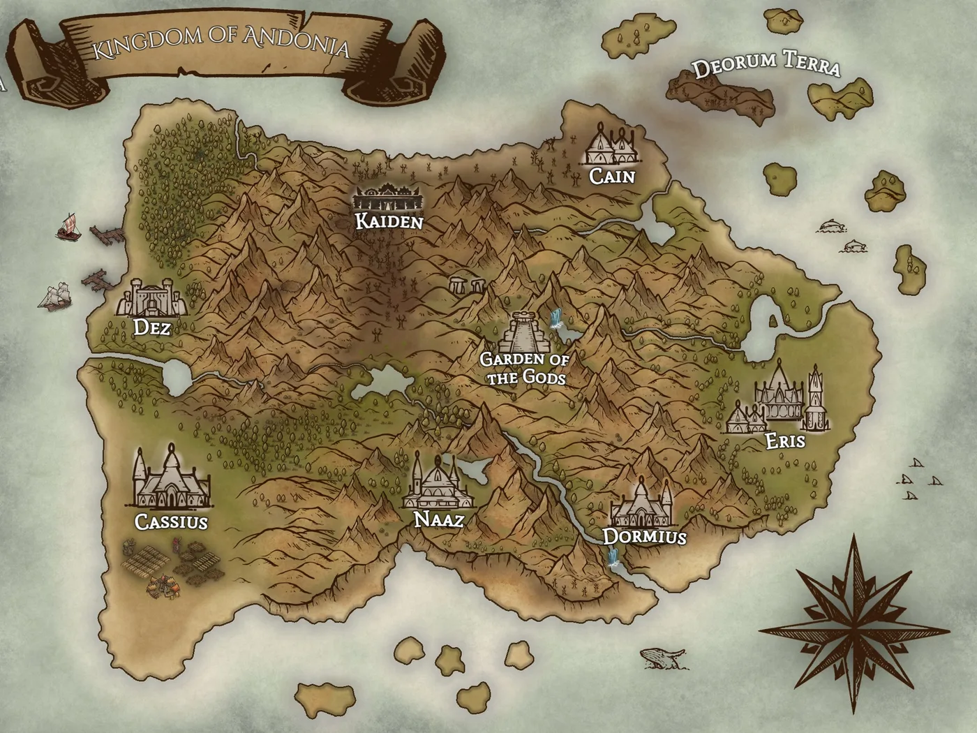 Kingdom of Andonia, a full color fantasy map