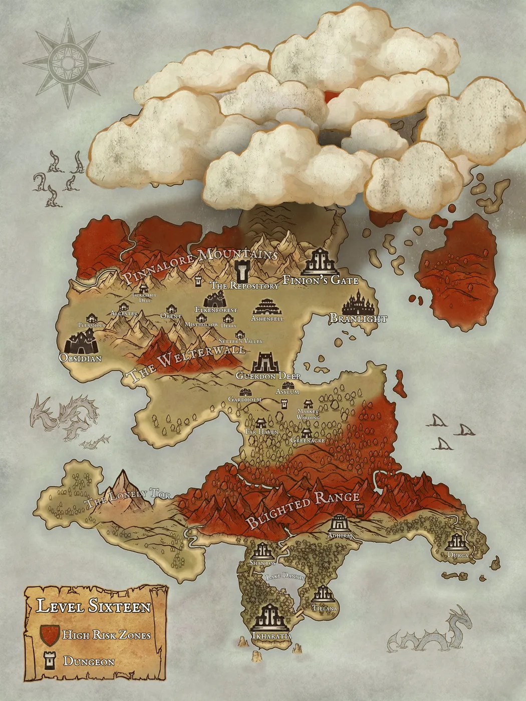 Level Sixteen, a full color fantasy map