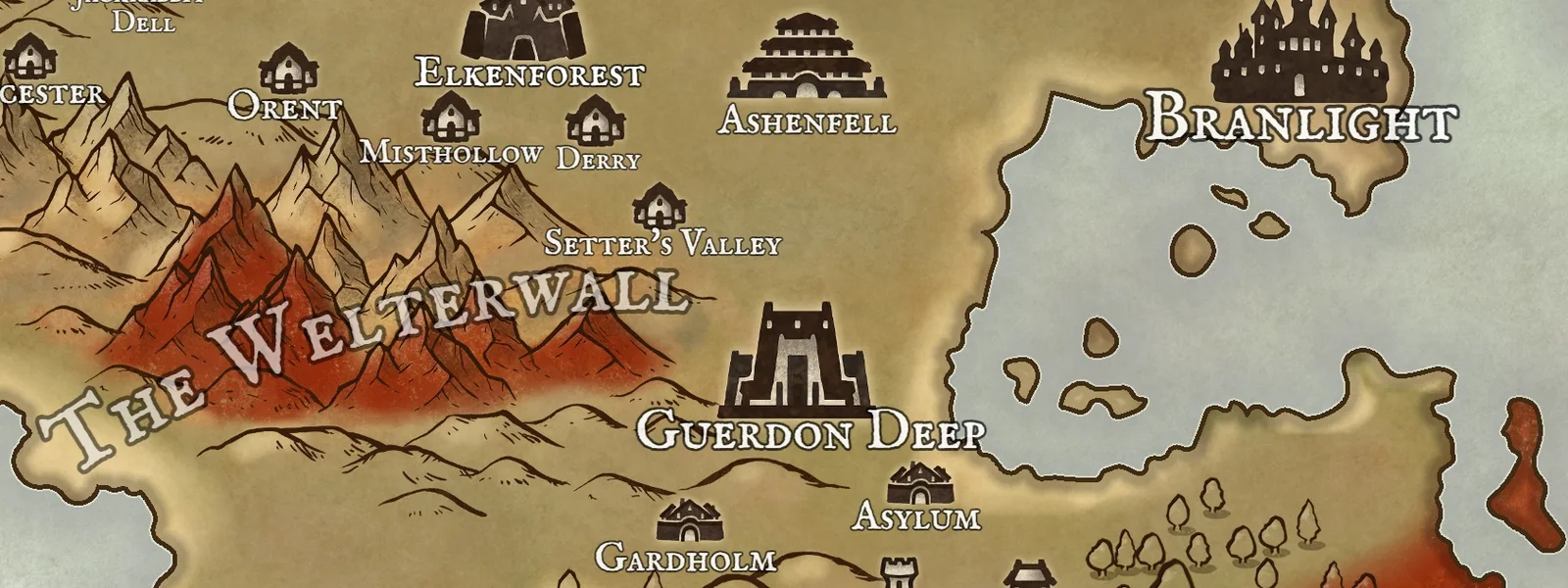 Level Sixteen, a full color fantasy map (cropped detail)