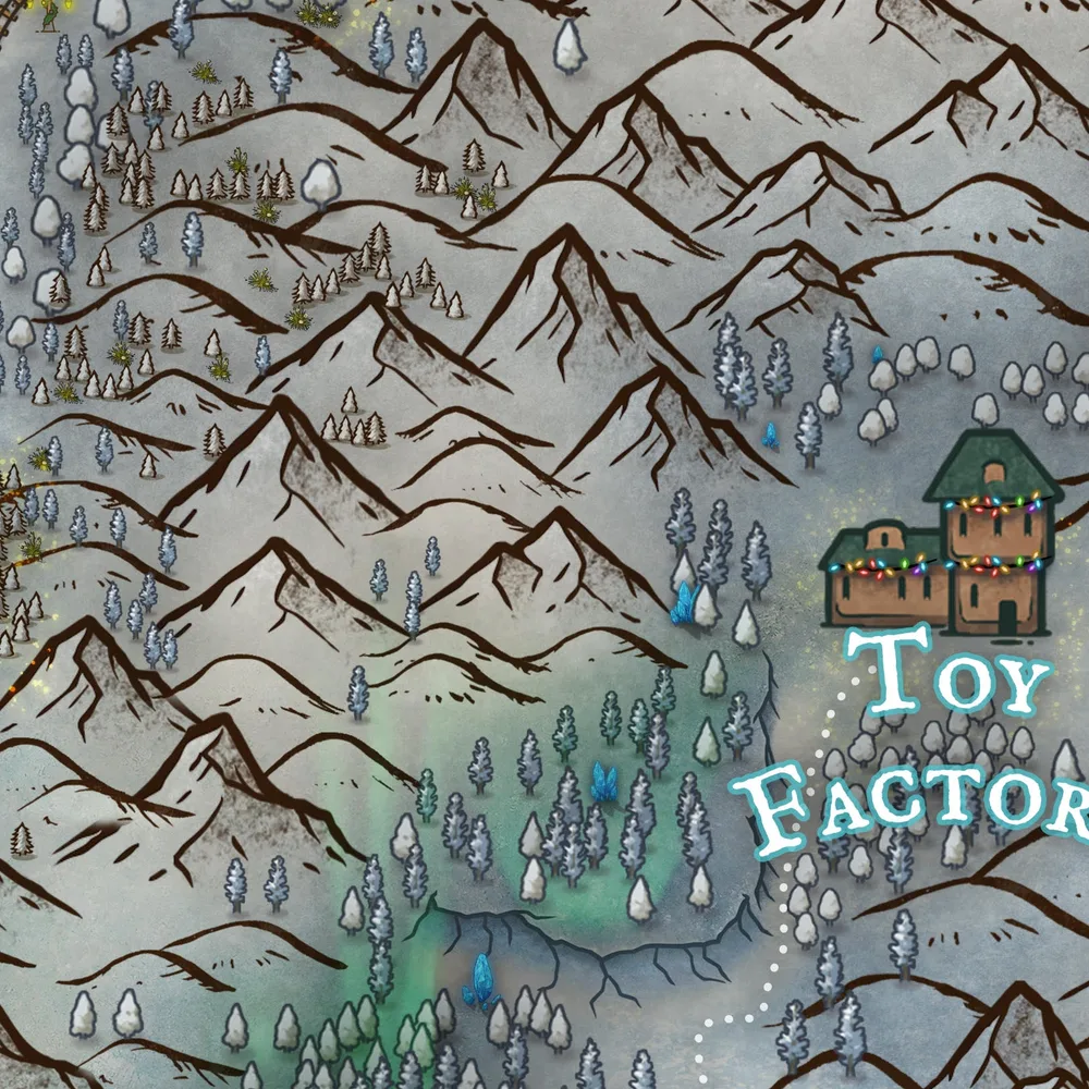 Close detail from North Pole, a full color fantasy map, showing labeled features at full resolution