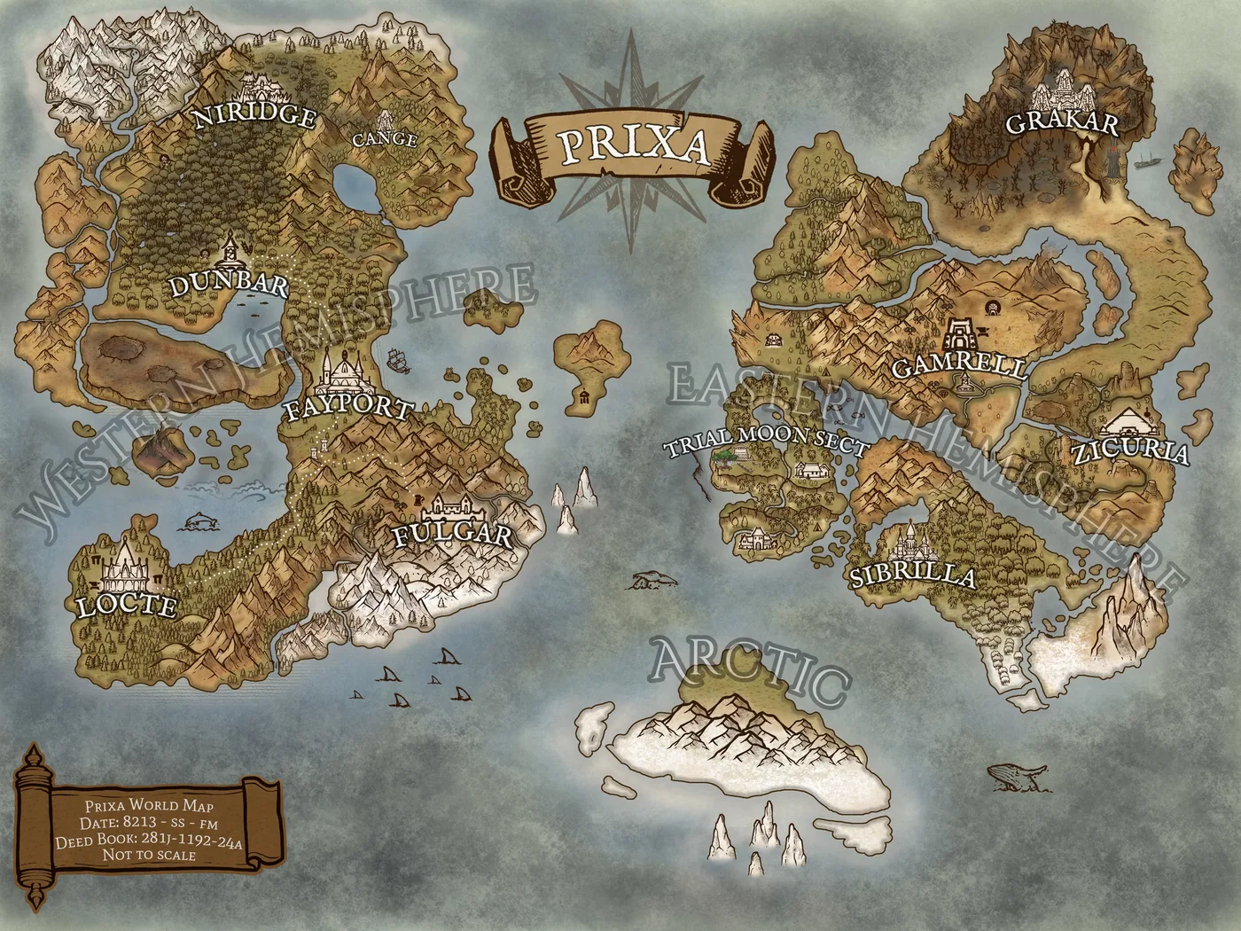 Prixa Parchment, a full color fantasy map