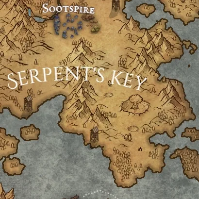 Close detail from Redbeards Treasure Map, a full color fantasy map, showing labeled features at full resolution